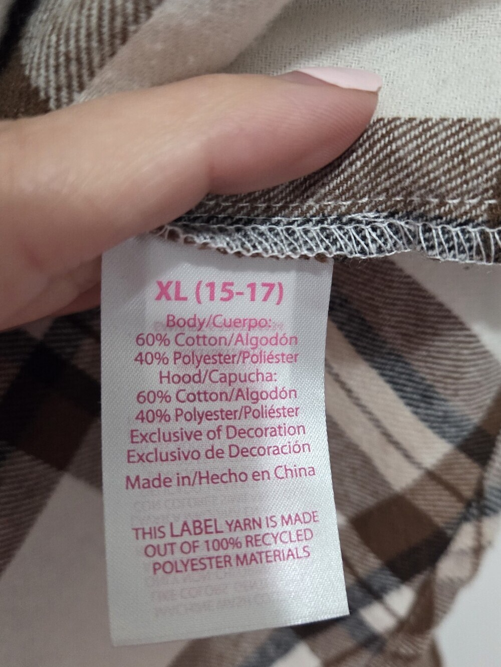 No Boundaries Womens Flannel Shirt Hooded Cropped Plaid Brown White XL - Picture 8 of 10